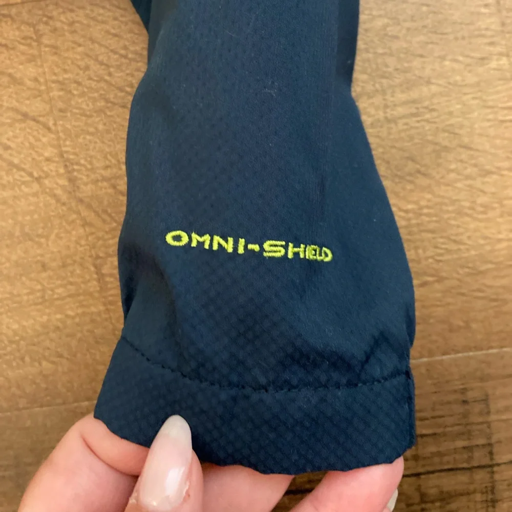 Columbia Omni-Shield Youth Hood Jacket Navy Neon Green Full Zip Size 8 Small
